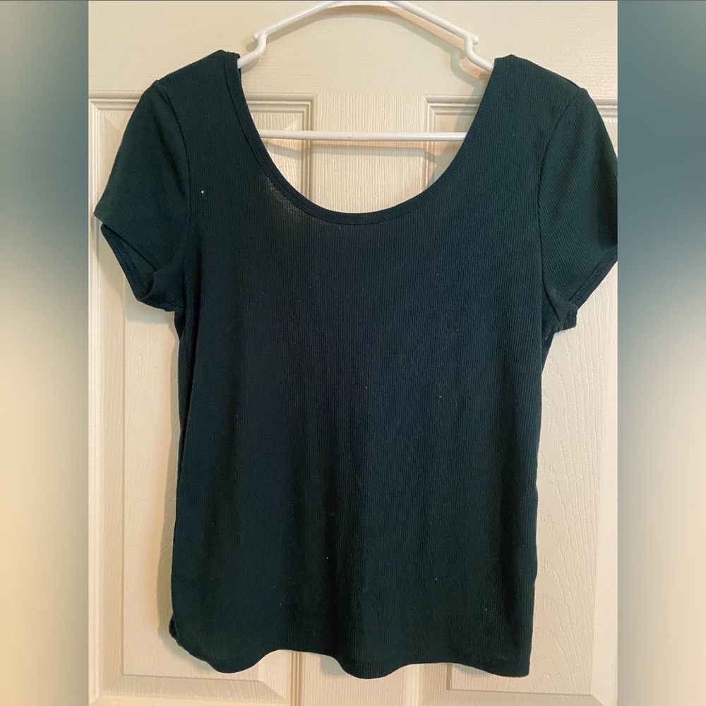Green wide U neck crop top